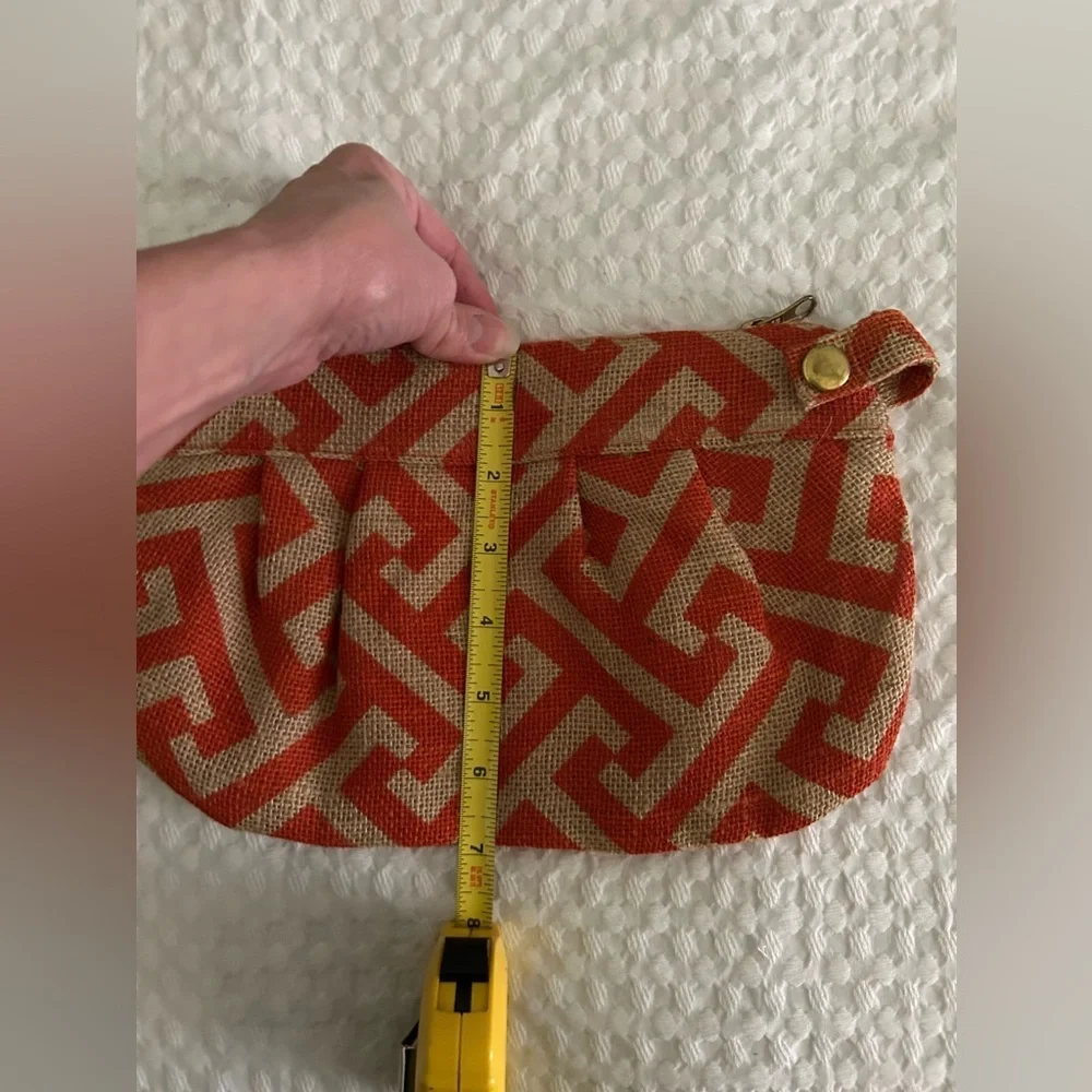 Mudpie orange & jute tan mini bag, geometric pattern, travel, party, mini